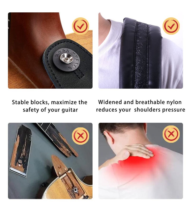 Surpop Neoprene Guitar Strap 3.4'' With Carbon Buckle, Leather Top & Back Soft For Bass, Electric Acoustic Guitar - Image 4